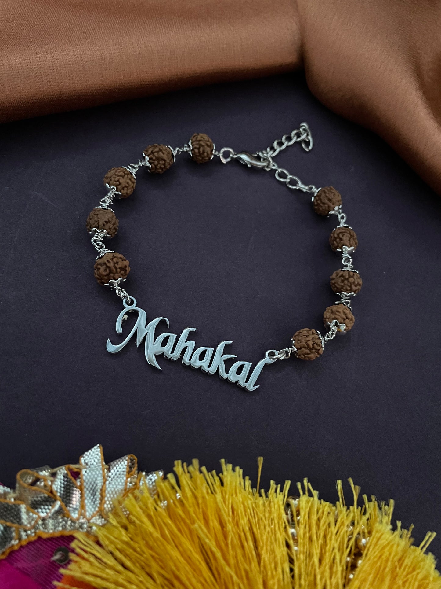 Silver Plated Mahakal Pendant Rudraksha Bracelet