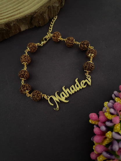 Gold Plated Mahadev Pendant Rudraksha Bracelet