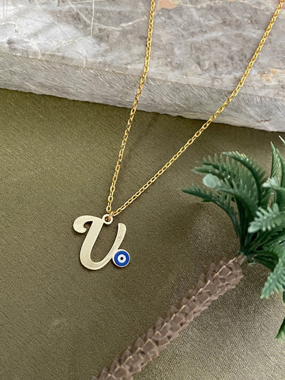 A-Z Custom Initial Evil Eye Necklace | Gold-Plated Letter Necklace | All Letters