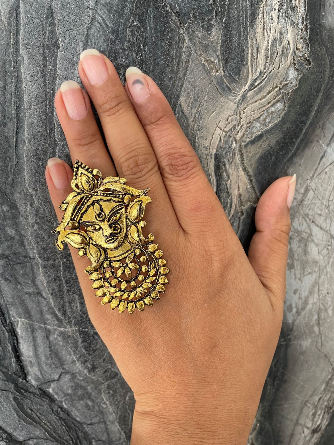 Ring Maa Durga Design Gold Plated