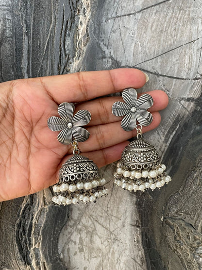 Jhumka Earring Floral Design With Pearls