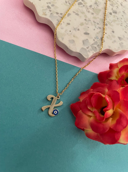 A-Z Custom Initial Evil Eye Necklace | Gold-Plated Letter Necklace | All Letters