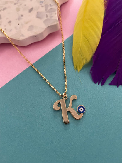 A-Z Custom Initial Evil Eye Necklace | Gold-Plated Letter Necklace | All Letters