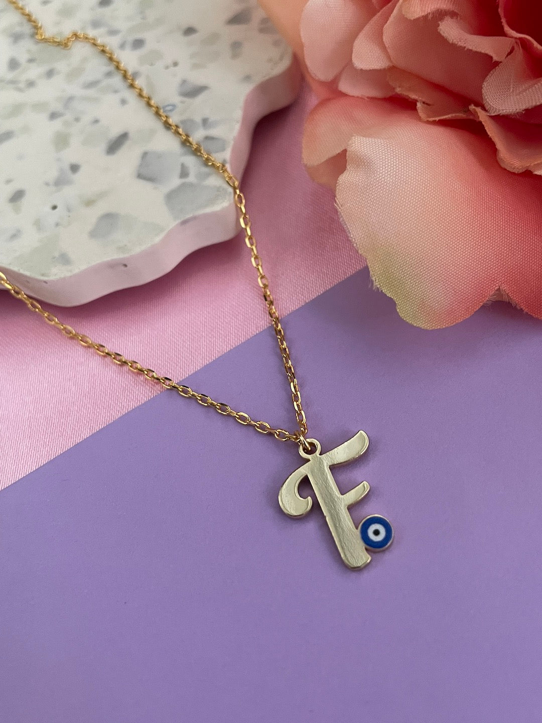 A-Z Custom Initial Evil Eye Necklace | Gold-Plated Letter Necklace | All Letters