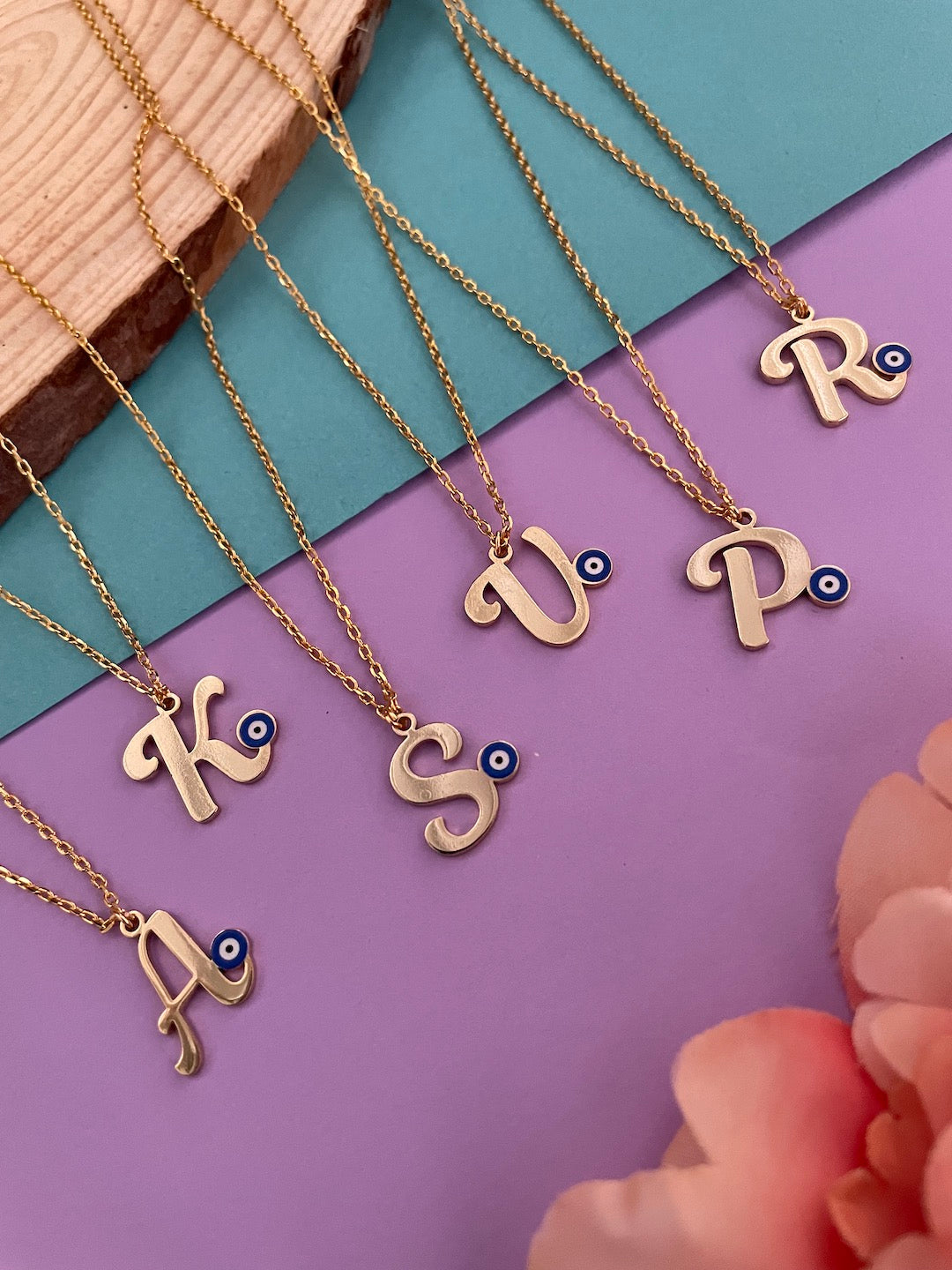 A-Z Custom Initial Evil Eye Necklace Gold-Plated Letter Necklace
