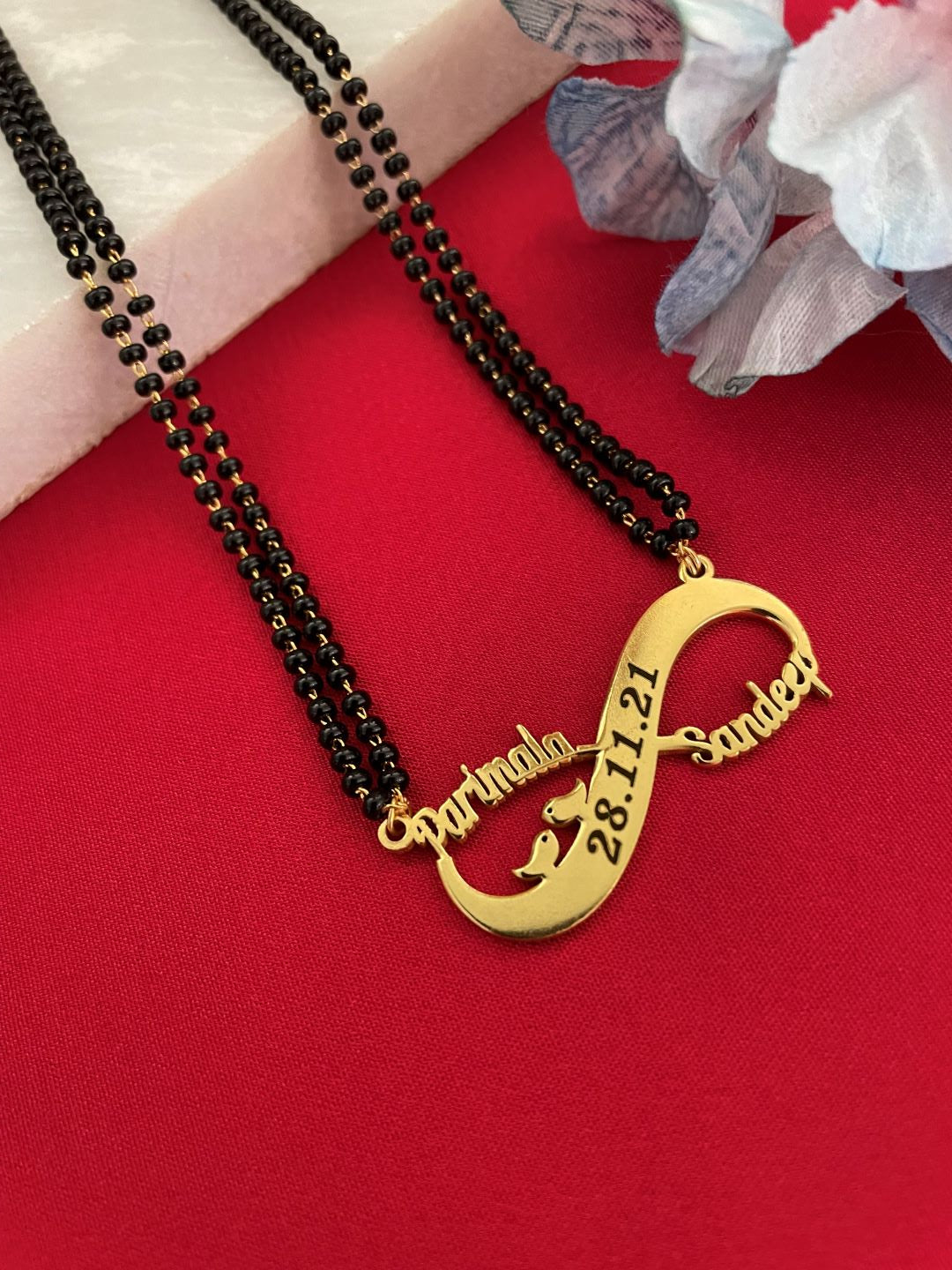 Custom 2 Name Infinity Two Line Short Mangalsutra with Date