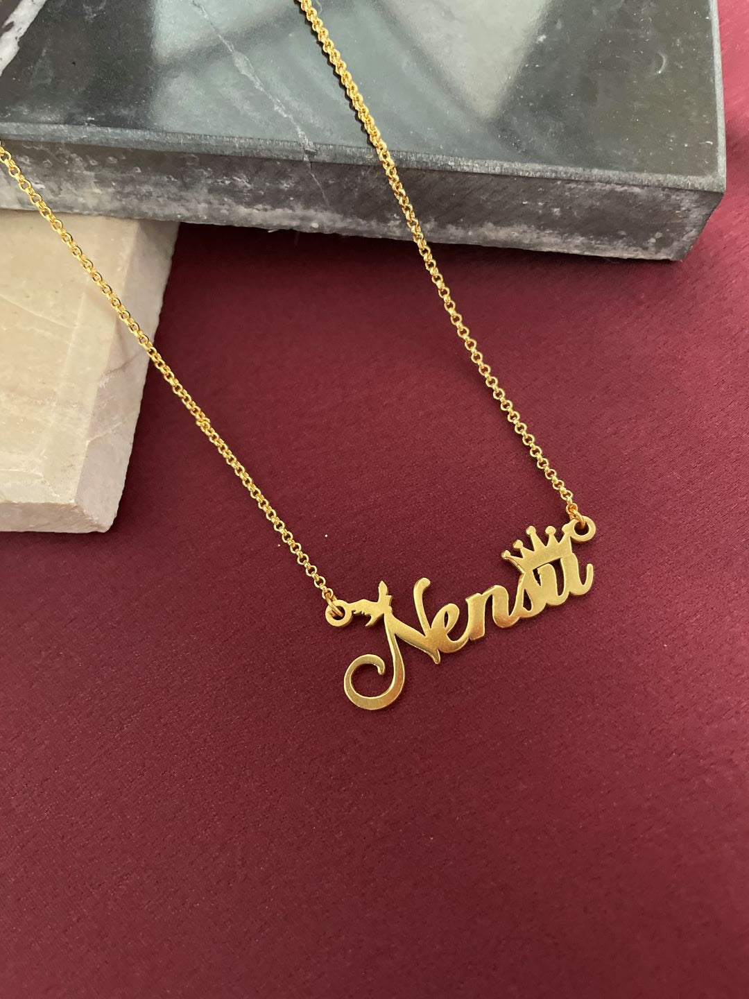 Classic Cursive Name Necklace/Short Mangalsutra With a Bird Crown Necklace