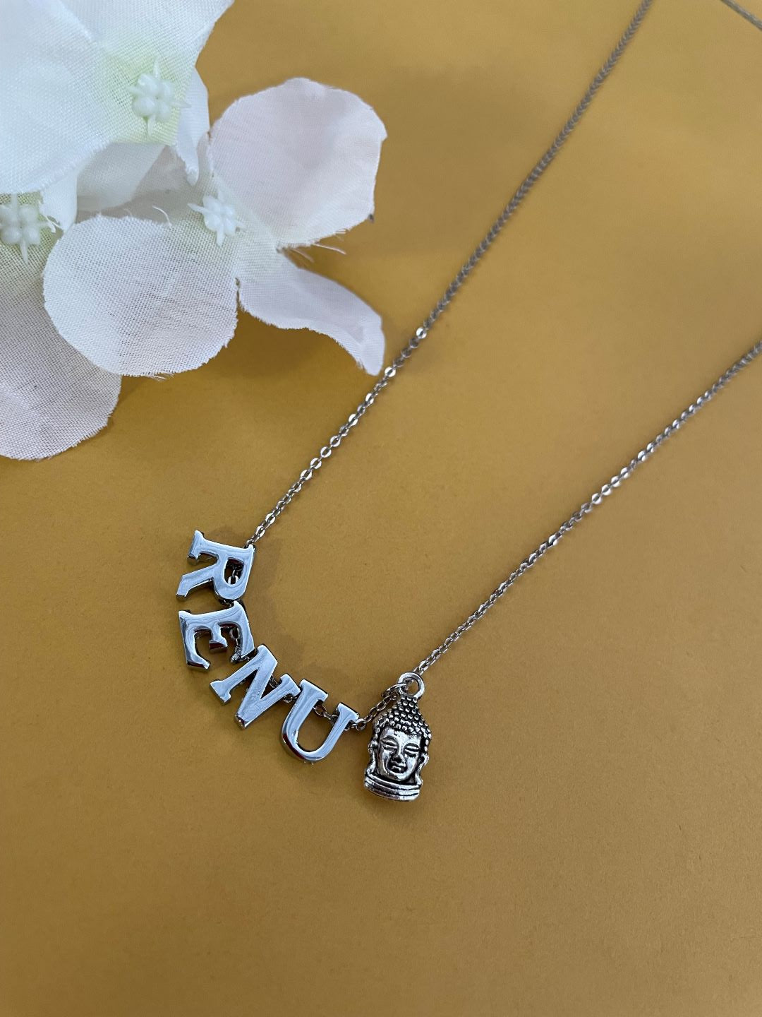 Silver-Plated Custom Name Necklace With A Buddha Charm