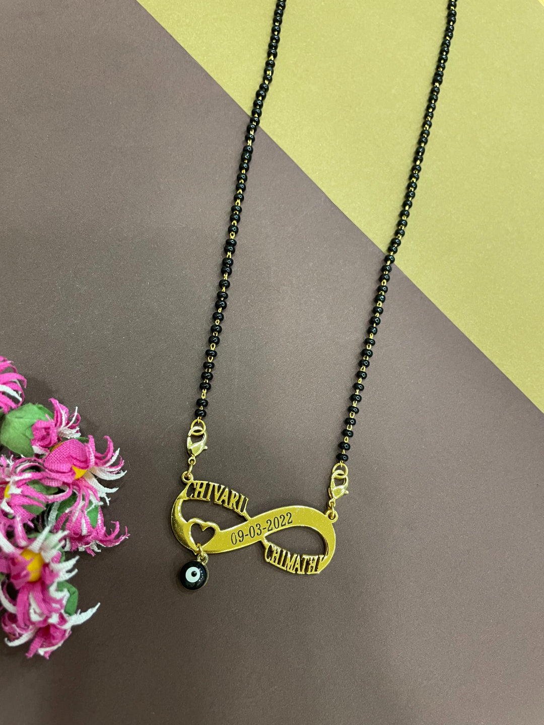 Personalized Two Names Date & Heart With Evil Eye Infinity Long Mangalsutra