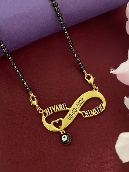 Personalized Two Names Date & Heart With Evil Eye Infinity Long Mangalsutra