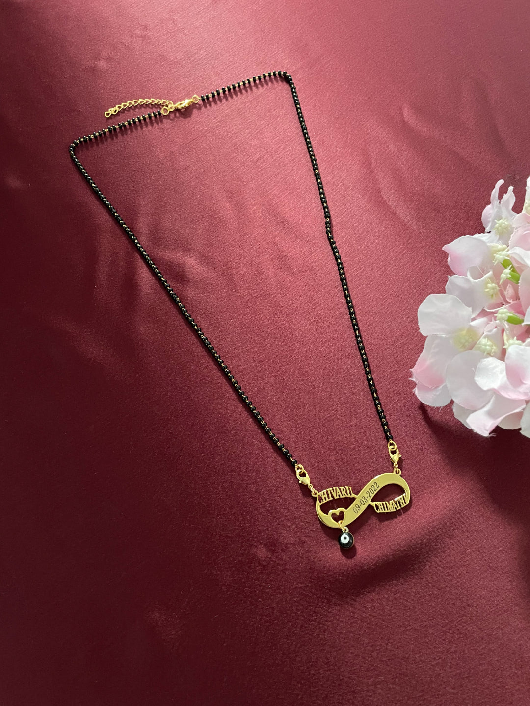 Personalized Two Names Date & Heart With Evil Eye Infinity Long Mangalsutra