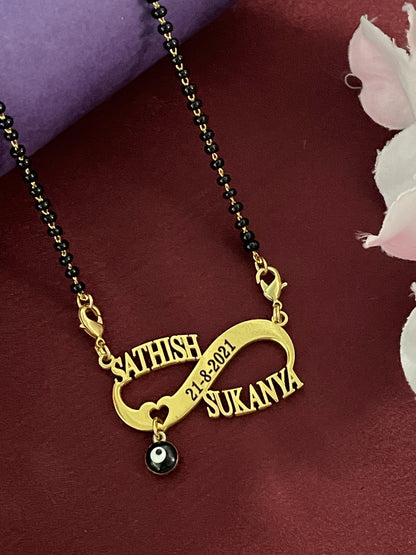 Personalized Two Names Date & Heart With Evil Eye Infinity Long Mangalsutra