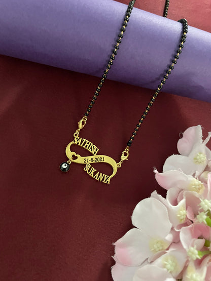 Personalized Two Names Date & Heart With Evil Eye Infinity Long Mangalsutra