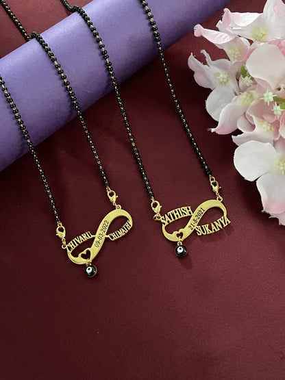 Personalized Two Names Date & Heart With Evil Eye Infinity Long Mangalsutra