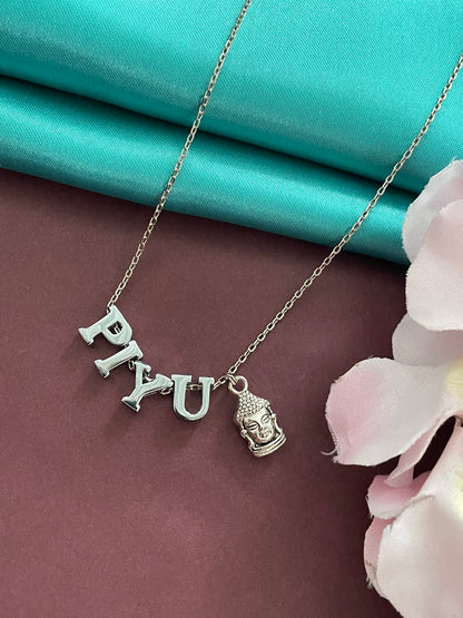 Silver-Plated Custom Name Necklace With A Buddha Charm