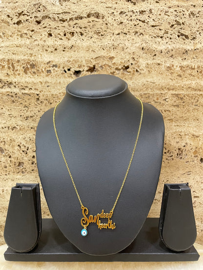2 Name Necklace Design with Evil Eye Charm