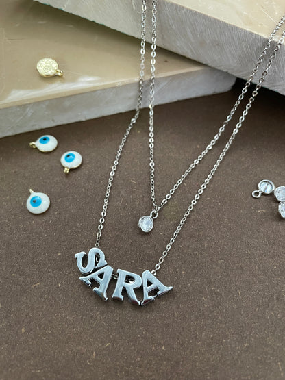 Silver-Plated Custom Name Necklace With a AD Charm