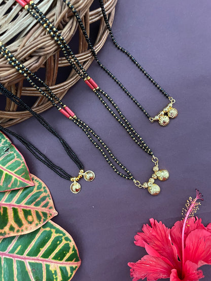 Combo Offer (Set of 3) Gold-Plated Black Beads Long | Short Two Vati Pendant Mangalsutra