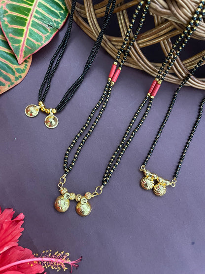 Combo Offer (Set of 3) Gold-Plated Black Beads Long | Short Two Vati Pendant Mangalsutra