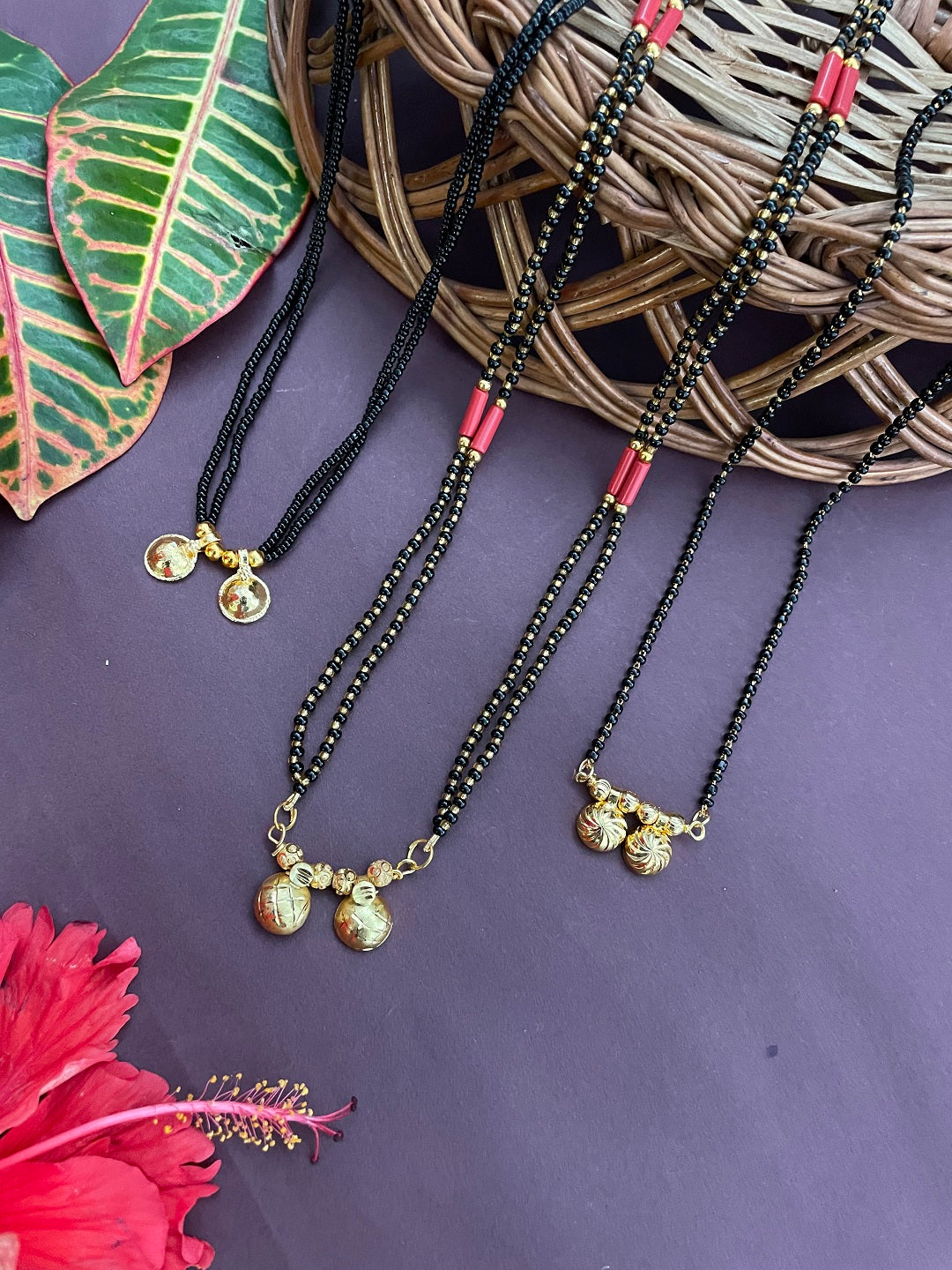 Combo Offer (Set of 3) Gold-Plated Black Beads Long | Short Two Vati Pendant Mangalsutra
