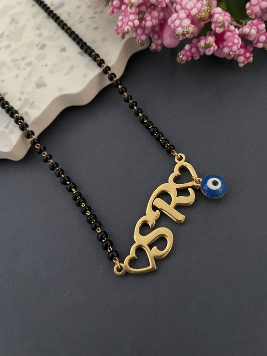 Custom Capital Letter Necklace/Short Mangalsutra With 2 Initials & Evil Eye