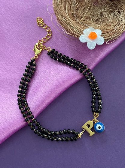 A-Z Letter Double Line Mangalsutra Bracelet With Evil Eye