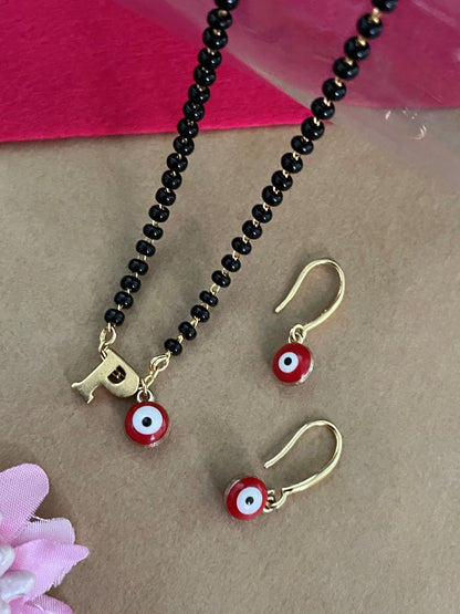 A-Z Letter Short Mangalsutra Evil Eye Designs with Earrings (20 Inches)