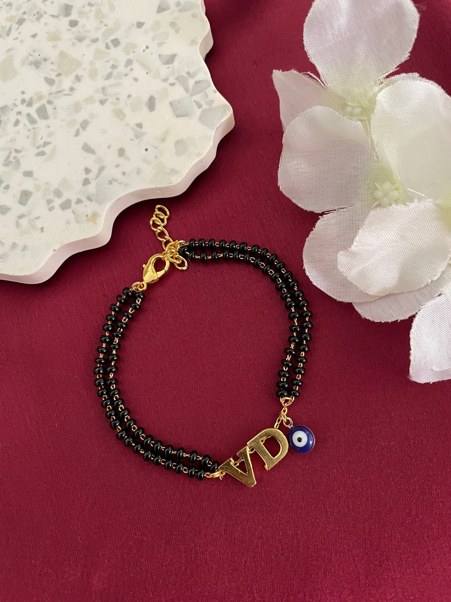 Custom 2 Name Initial Letter Mangalsutra Bracelet With Evil Eye