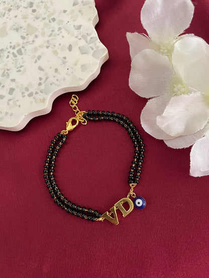 Custom 2 Name Initial Letter Mangalsutra Bracelet With Evil Eye