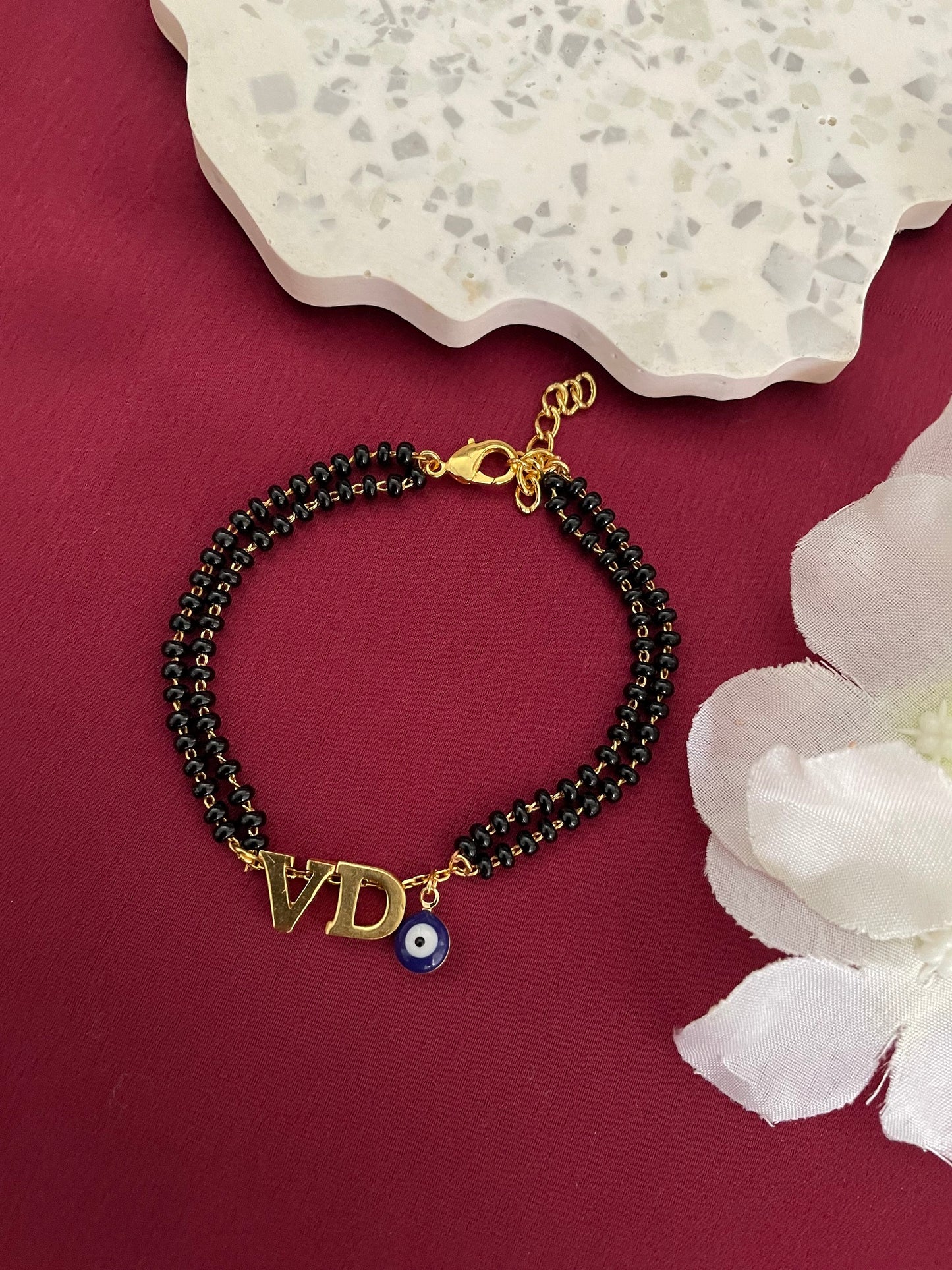 Custom 2 Name Initial Letter Mangalsutra Bracelet With Evil Eye