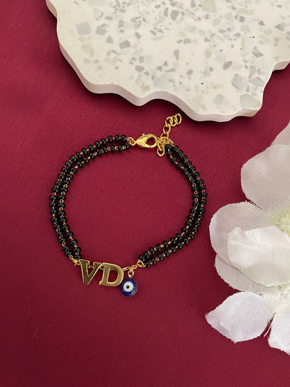 Custom 2 Name Initial Letter Mangalsutra Bracelet With Evil Eye