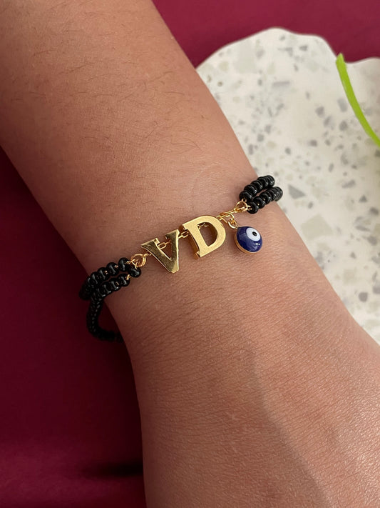 Custom 2 Name Initial Letter Mangalsutra Bracelet With Evil Eye
