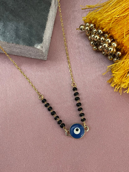 Custom Blue Evil Eye Gold Plated Half Black Beads Chain Mangalsutra