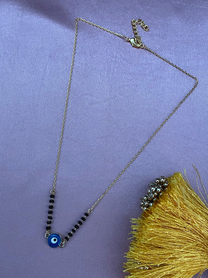 Custom Blue Evil Eye Gold Plated Half Black Beads Chain Mangalsutra