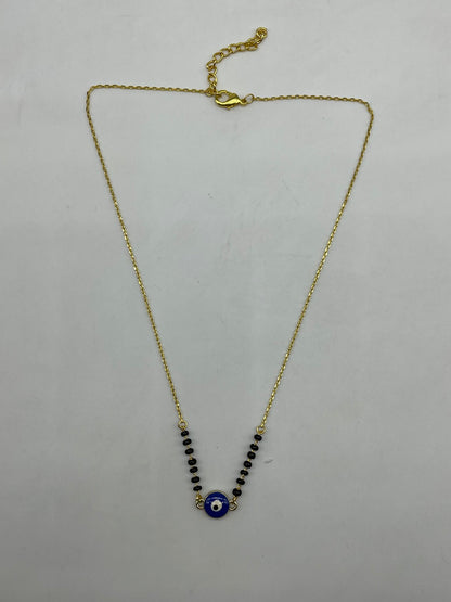 Custom Blue Evil Eye Gold Plated Half Black Beads Chain Mangalsutra