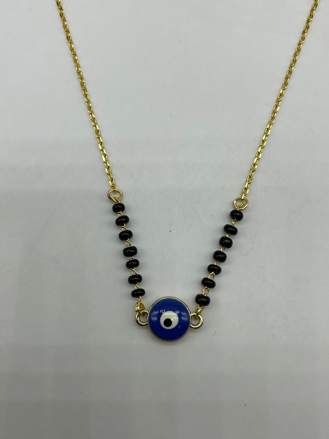 Custom Blue Evil Eye Gold Plated Half Black Beads Chain Mangalsutra