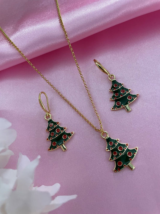 Christmas Tree Charm Pendant Necklace Set