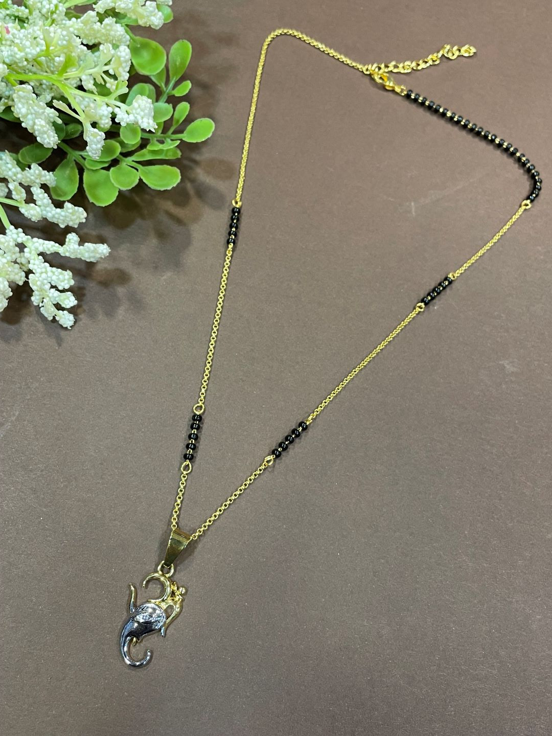 Short Mangalsutra/Necklace With a Om & Ganesha Pendant