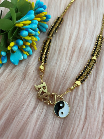 Personal Name Short Mangalsutra With Ying & Yang Charm