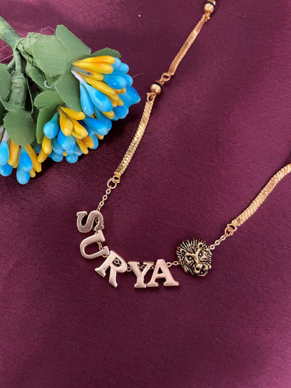 Personal Name Short Mangalsutra With Lion Face Charm