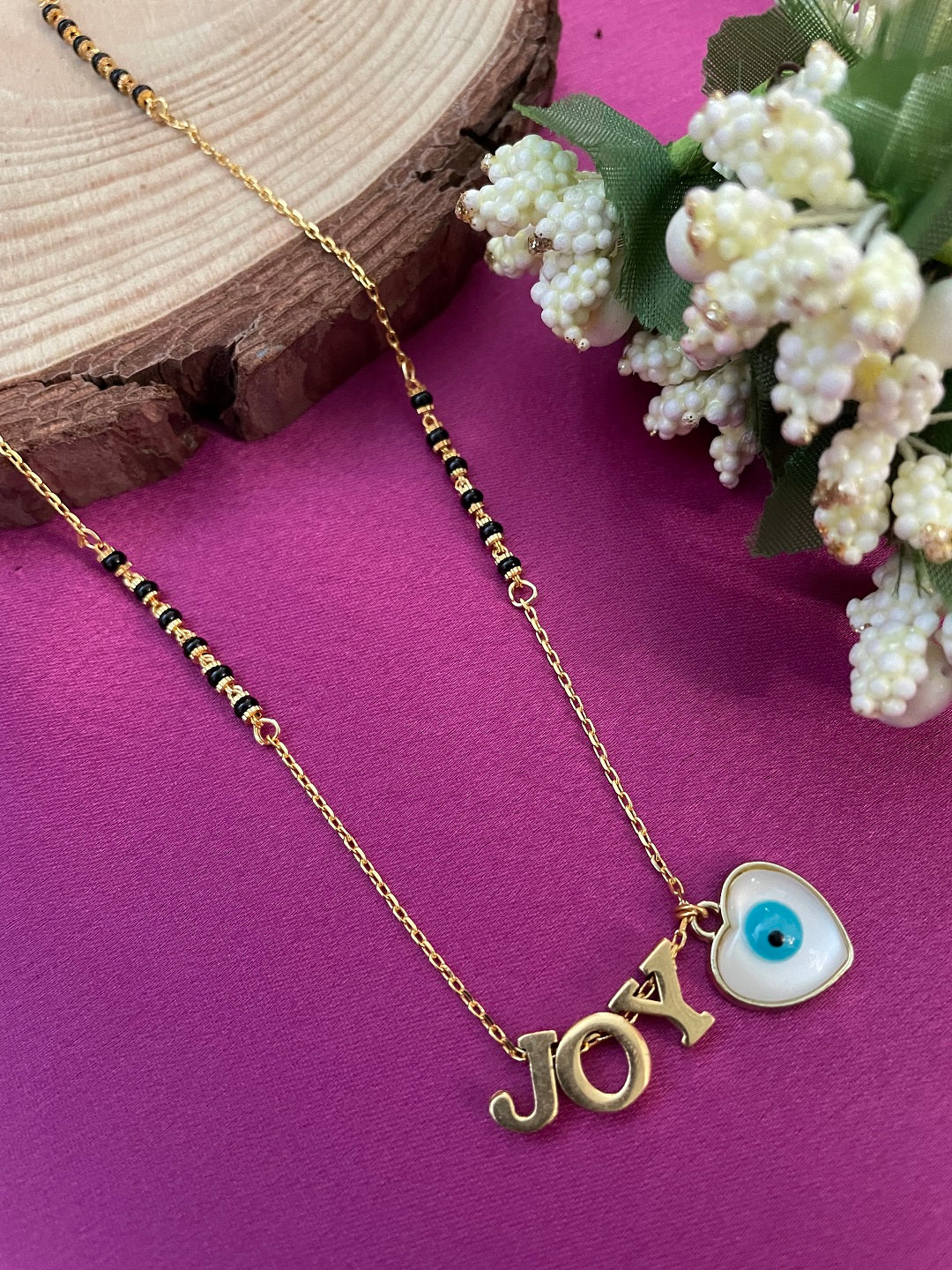 Custom Initial and Heart Evil Eye Charm Adjustable Gold Plated Mangalsutra