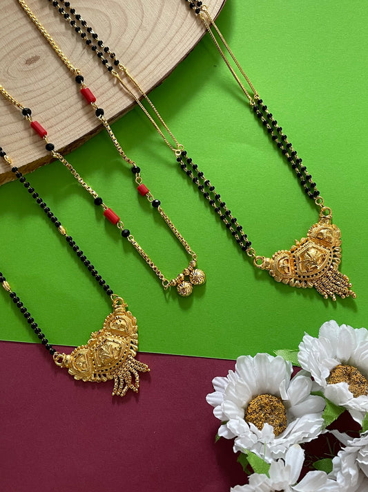 Combo Offer (Set of 3) Gold Black Beads Pendant Long Mangalsutra | Short Two Vati Pendant Necklace