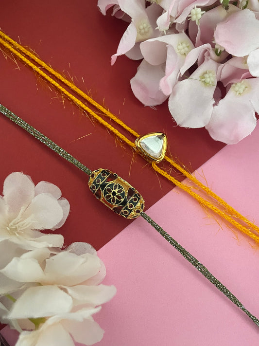 (Set of 2) Kundan/Barrel-Shape Enamel Rakhi Lumba