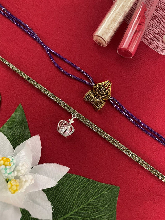 (Set of 2) Trishul/Queen Crown Charm Rakhi Lumba