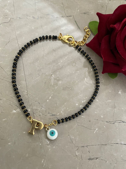 A-Z Letter Double Line Mangalsutra Bracelet With Evil Eye