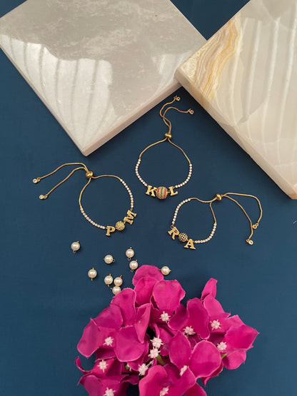 Custom 2 Name Initial Alphabet With AD Ball Gold Plated Bracelets