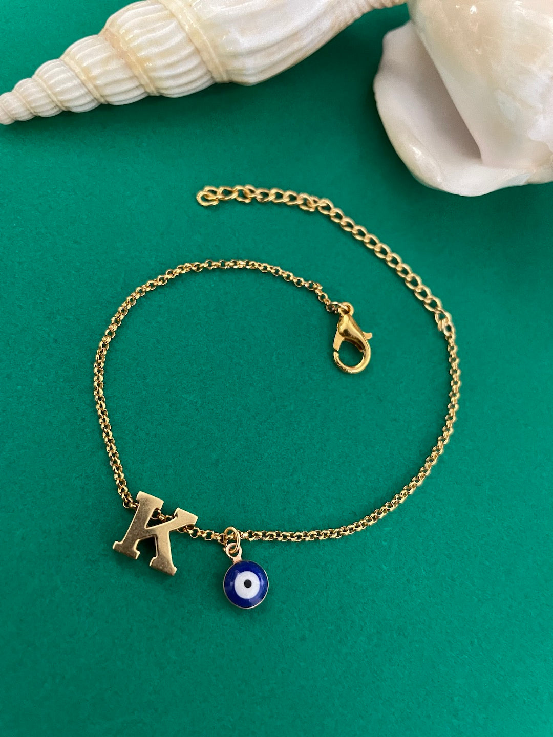 A-Z Letter With Evil Eye Gold Plated Adjustable Bracelet