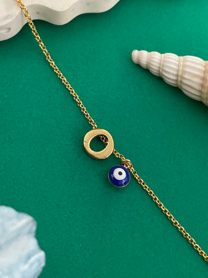 A-Z Letter With Evil Eye Gold Plated Adjustable Bracelet