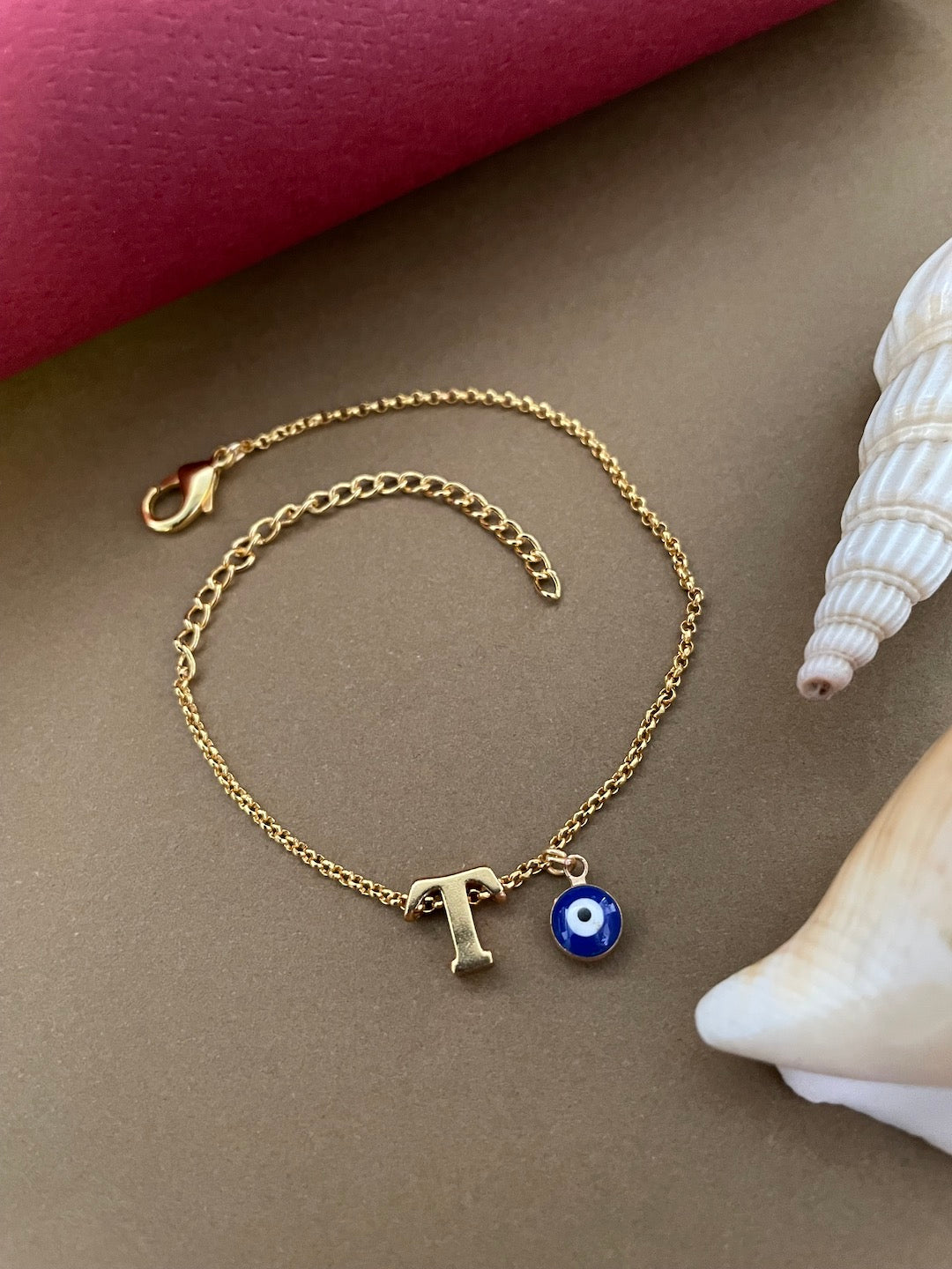 A-Z Letter With Evil Eye Gold Plated Adjustable Bracelet