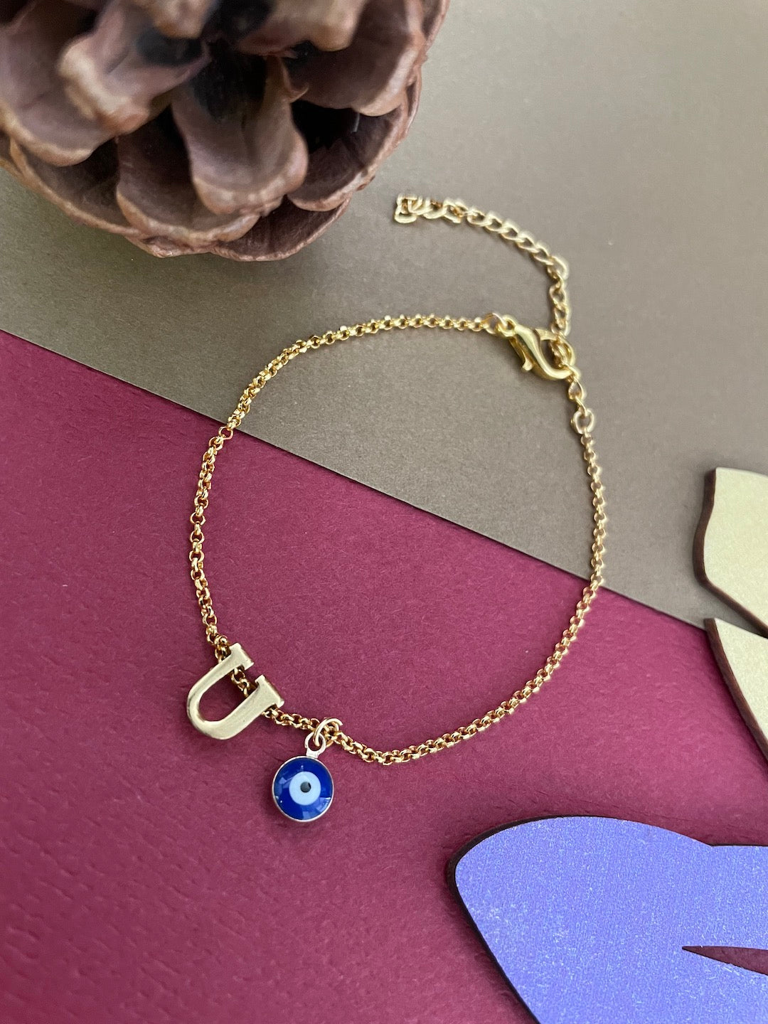 A-Z Letter With Evil Eye Gold Plated Adjustable Bracelet